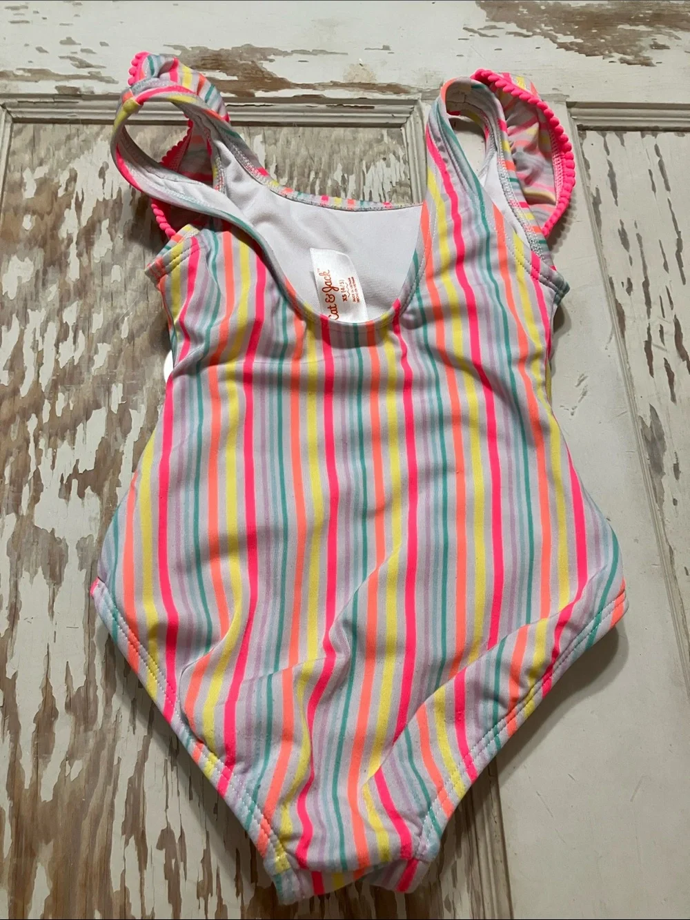 Cat & Jack Neon Pink Ruffle Striped One-Piece Swimsuit